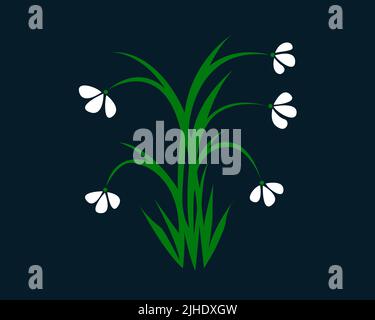 Beautiful Abstract Floral art with green leaves and white flowers isolated on dark blue background - vector illustration Stock Vector