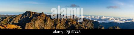 Amazing view from Pico Ruivo - highest hill of Madeira island during springtime evening Stock Photo