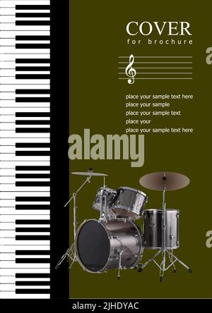 Cover with Musical instruments image. Drum music set. 3d vector illustration Stock Vector