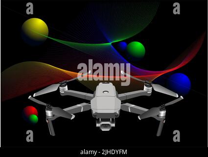 Isometric Drone Fast Delivery on futuristic background. 3d vector illustration Stock Vector
