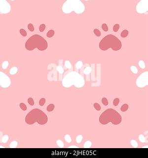 Pink cat seamless pattern. Meow and cat paws background vector illustration. Cute cartoon pastel character for nursery girl baby print. Stock Vector