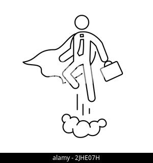 Superhero business pictogram man line icon set. Superhero businessman flying outline figure. Victory worker, employer pictogram person. Vector illustration. Stock Vector