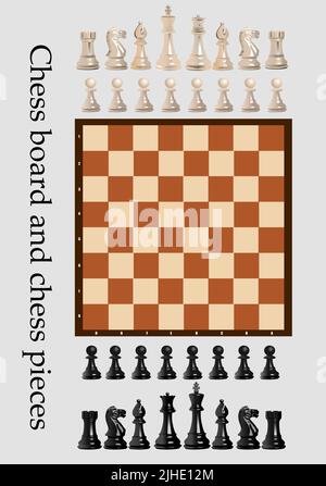 Chess board and chess pieces. 3d vector color illustration Stock Vector