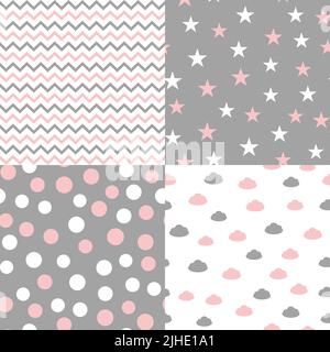 Set of seamless patterns in pastel colors for baby design. Vector illustration Stock Vector