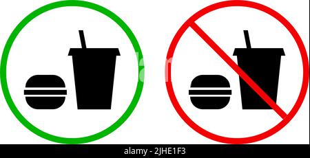 Permission to eat and drink and no food and drink icon set. No food and permission food. Editable vector. Stock Vector