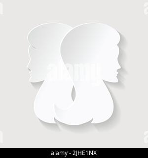 Horoscope paper cut style. Concept for Gemini. Vector illustration Stock Vector