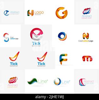 Set of new universal company logo ideas, geometric business icon collection - alphabet letters, swirl waves and other shapes Stock Vector