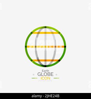 World globe logo stamp, minimal line design concept Stock Vector