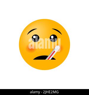 Sick emoticon with thermometer isolated on white background. Vector illustration Stock Vector