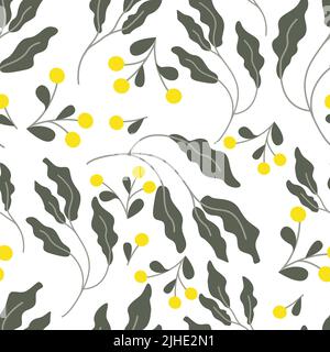 Floral seamless pattern, leaves and flowers. Plant background. Vector illustration Stock Vector