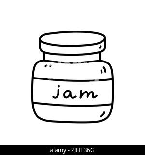Jar of jam isolated on white background. Vector hand-drawn illustration in doodle style. Perfect for recipes, decoration, logo, menu, various designs. Stock Vector