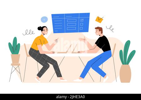 Employees or business partners talking to each other, discussing in office, business meeting, colleagues, negotiation, office scene, cartoon vector Stock Vector