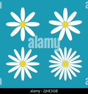 Daisy chamomile icons isolated on blue background. Vector illustration Stock Vector