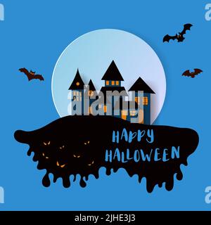 Paper art. Happy halloween card. Vector cut style illustration Stock Vector