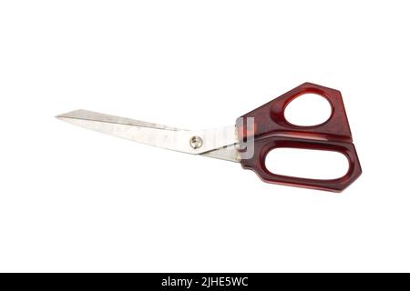 red scissors. dirty. isolated no white background. Stock Photo