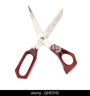 red scissors. dirty. isolated no white background. Stock Photo