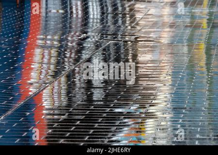 Wet pavement, Wellington, North Island, New Zealand Stock Photo