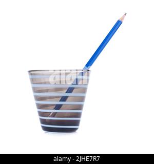 Pencils blue in the pencil holders on white background Stock Photo