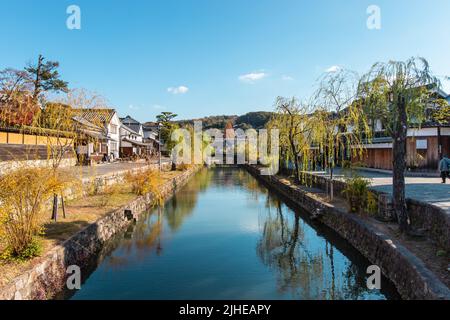 Townscape Kurashiki Bikan Historical Quarter. It is a historic area with old architectures, shops, restaurants and galleries situated along a canal Stock Photo