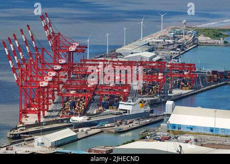 An aerial view of Seaforth Docks, Liverpool, Merseyside, north West England, UK Stock Photo