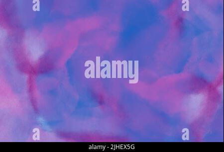 Abstract blue, magenta and purple watercolor on grain paper. Watercolor bleed wash and ink stain design. Mixed colors and grunge background. Stock Photo