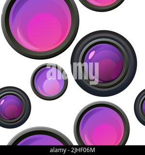 Set of lenses for camera lenses. Optical device. Equipment for shooting and observation. Seamless pattern. Object isolated on white background. Vector Stock Vector