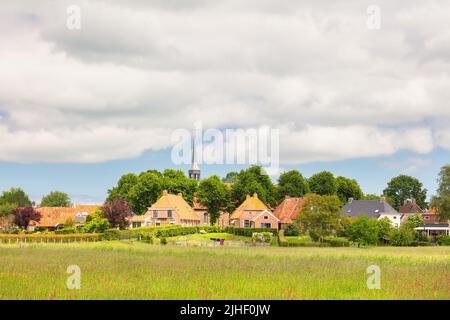 Summer view of the Dutch small terp village Niehove in the province of Groningen, The Netherlands Stock Photo