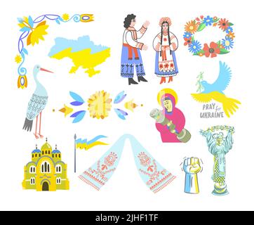 Set of Ukrainian patriotic elements, Ukraine vector illustration Stock Vector