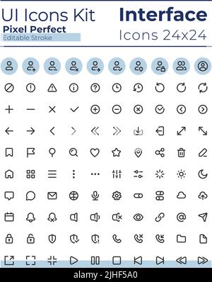Comprehensible and simple looking pixel perfect linear ui icons set Stock Vector