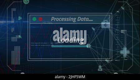 Image of data processing over dark background Stock Photo