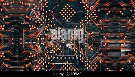 Image of computer circuit board over data processing Stock Photo
