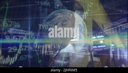 Image of data processing and globe over horse Stock Photo