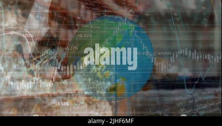 Image of data processing and globe over horse Stock Photo