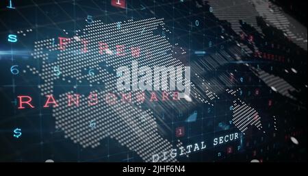 Image of data processing over cyberattack warning Stock Photo