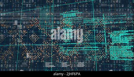 Image of interference over computer circuit board and data processing Stock Photo