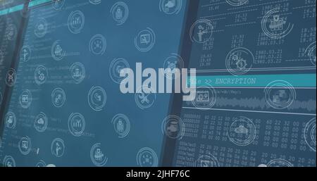 Image of icons over data processing Stock Photo