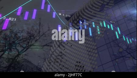 Image of data processing over cityscape Stock Photo