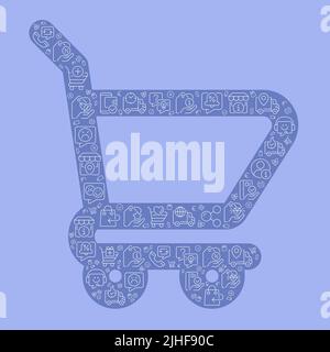 Shopping cart pixel perfect shaped concept filled with editable linear icons Stock Vector