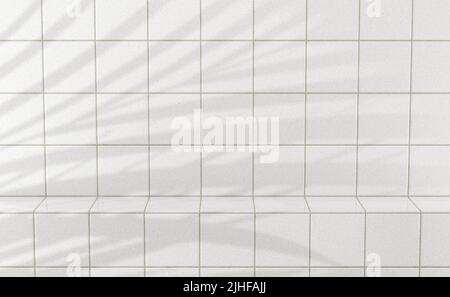 White glossy tiles bathroom or kitchen background with podium Stock Photo -  Alamy