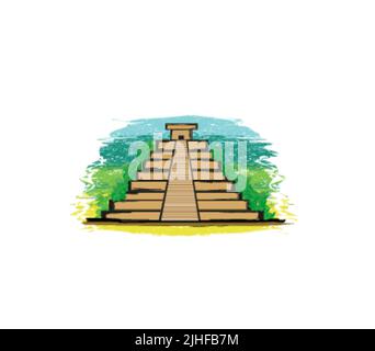 Mayan Pyramid, Chichen-Itza, Mexico - grunge abstract banner Stock Vector
