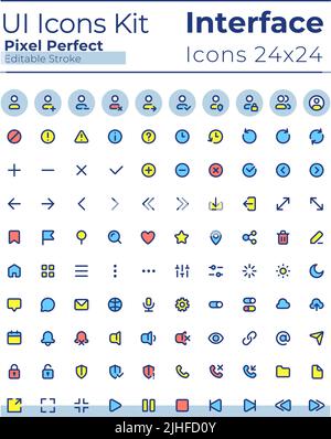 Comprehensible and simple looking pixel perfect RGB color ui icons set Stock Vector