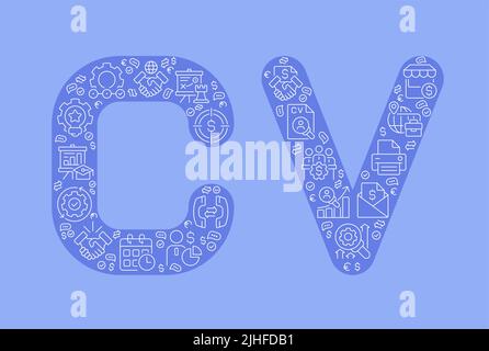 Curriculum vitae pixel perfect shaped concept filled with editable linear icons Stock Vector