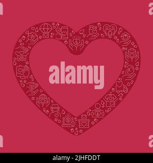Heart pixel perfect shaped concept filled with editable linear icons Stock Vector