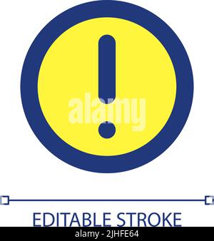 Circular shaped exclamation mark pixel perfect RGB color ui icon Stock Vector