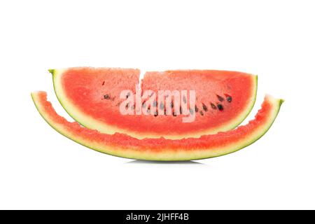 Watermelon slice eaten, isolated on white background. Stock Photo