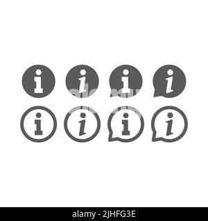 Info vector icon set. Information or help button in bubble, filled and outlined icons. Stock Vector