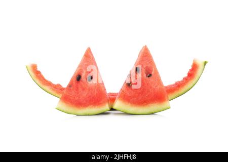 Watermelon slice eaten, isolated on white background. Stock Photo