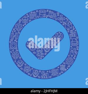 Tick in circle pixel perfect shaped concept filled with editable linear icons Stock Vector