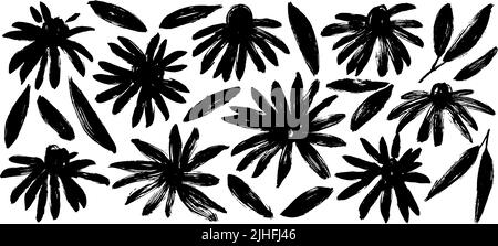 Black chamomile flowers hand drawn vector set Stock Vector
