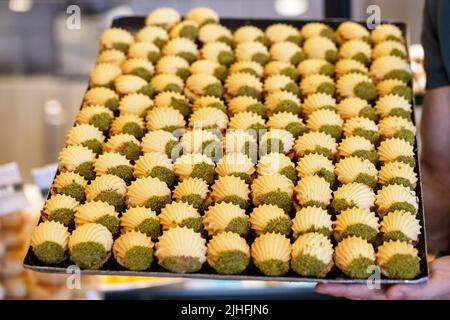 Pistachio cookies. Bakery cookies. Sweet cookies fresh out of the oven. Stock Photo